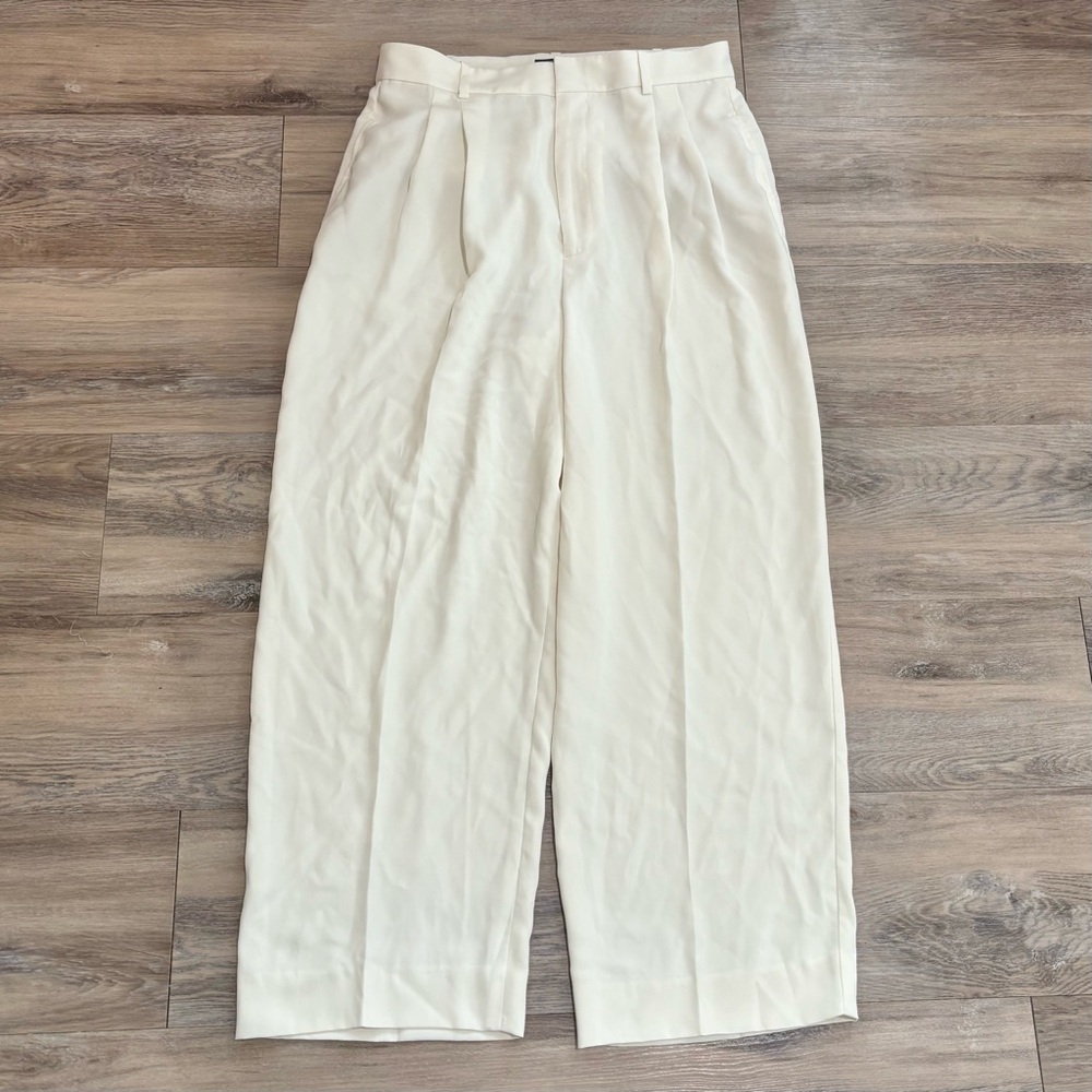 Polo Ralph Lauren ivory Satin Bacall wide leg pleated front Pant Sz 6 crop 30x26